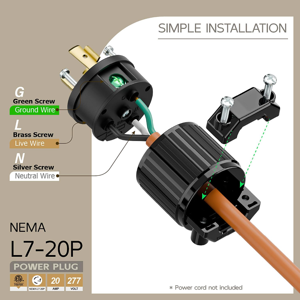 ACBROAD - NEMA L7-20P Locking Plug Industrial Grade 20A 277V