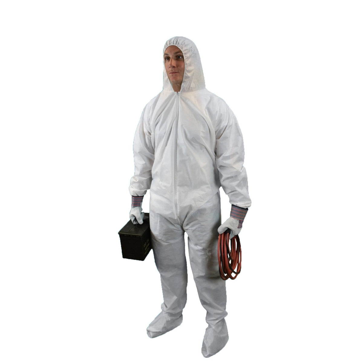 Keystone Safety SMS coverall with attached hood and boots, white