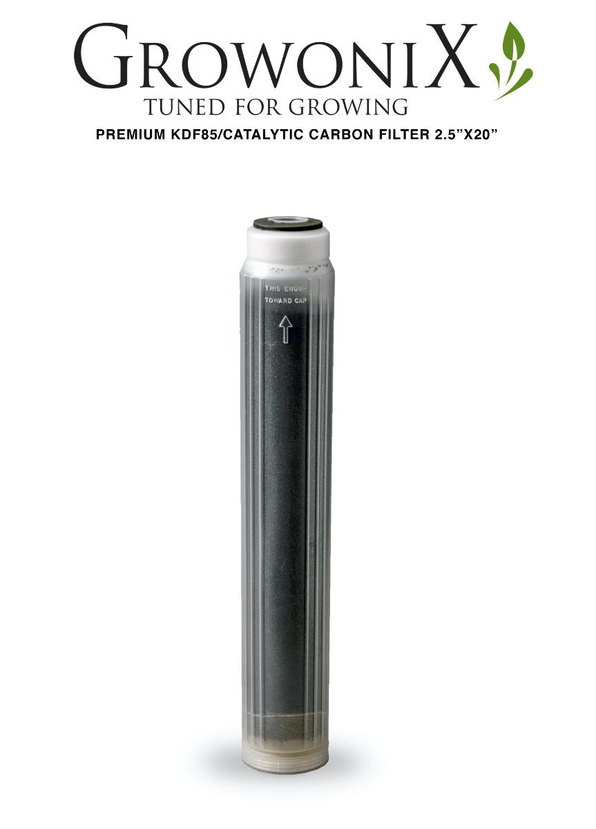 GrowoniX CF-2520-KDF Premium KDF85/Replacement Catalytic Carbon Filter 2.5 in x 20 in - Water Filter - Replacement Filters