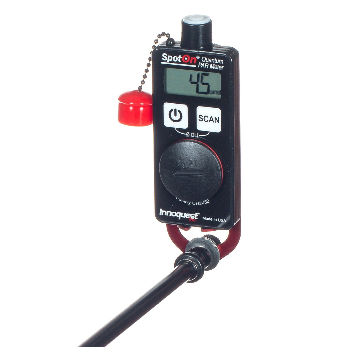 SpotOn 36 in Extension Wand - threaded tip shown with SpotOn Quantum PAR Light Meter (sold separately)