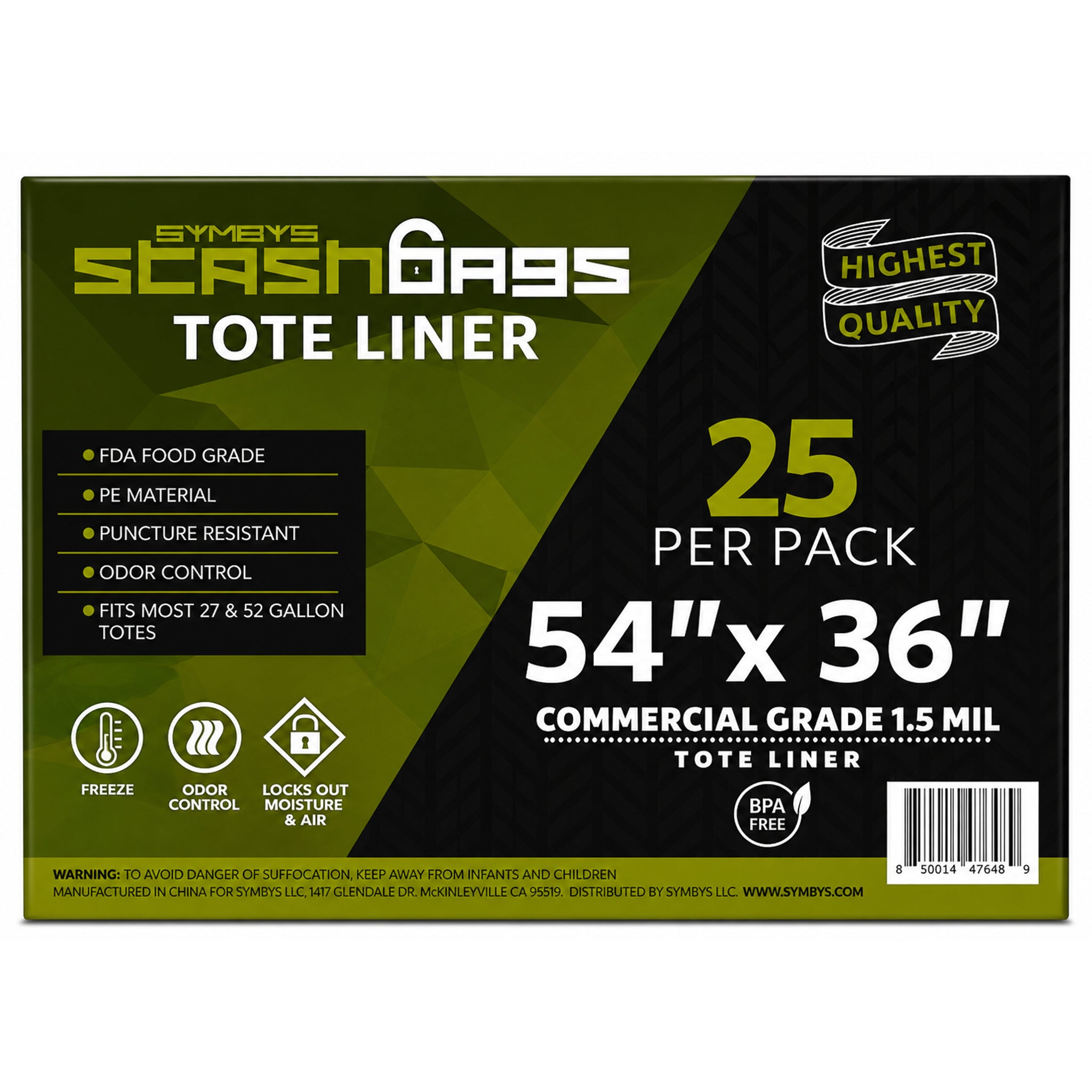 SYMBYS StashBags PE tote liner 54 in x 36 in 25 pack